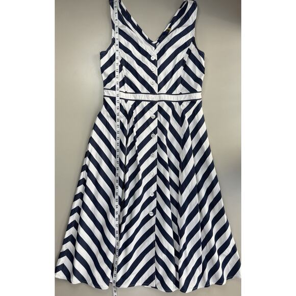 Polo Ralph Lauren Chevron-Stripe Cotton Midi Dress Womens 14 Navy Old Money Prep - Picture 8 of 16
